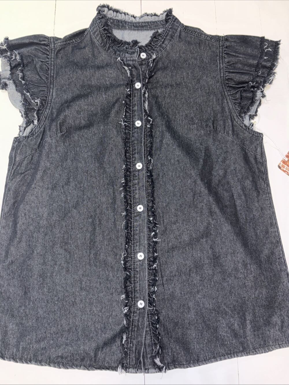 New! With Tag Dark Denim Ruffle Sleeve Top Size Large